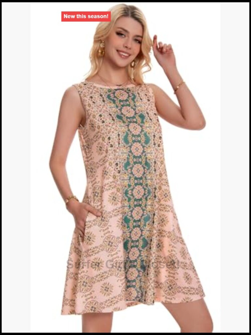 Sleeveless Boho Floral Swing Tank Dress with Pockets - Picture 4 of 7